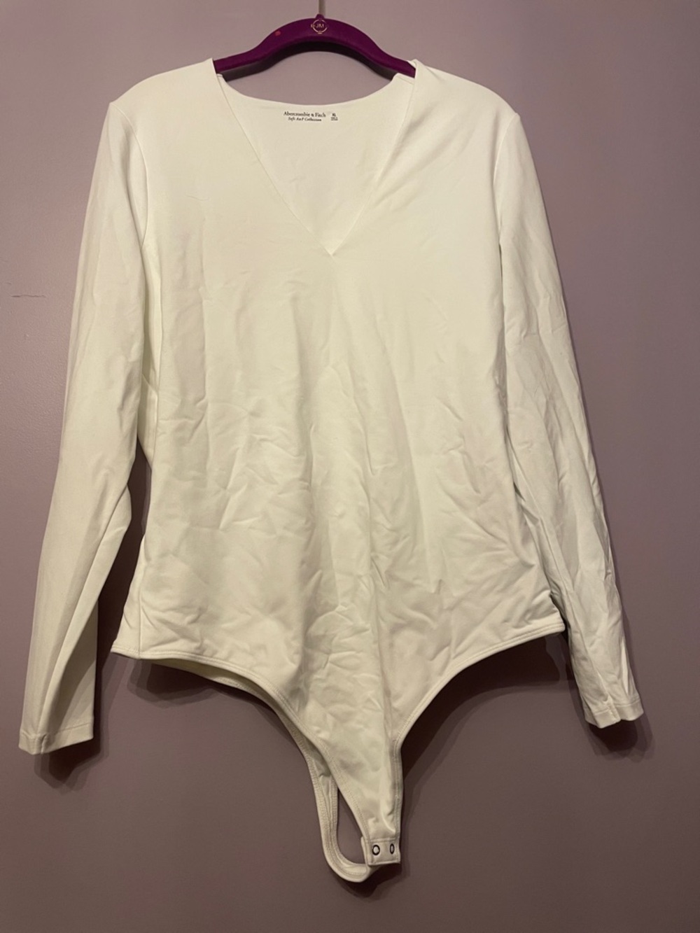 Women's White V-Neck Long Sleeve Bodysuit